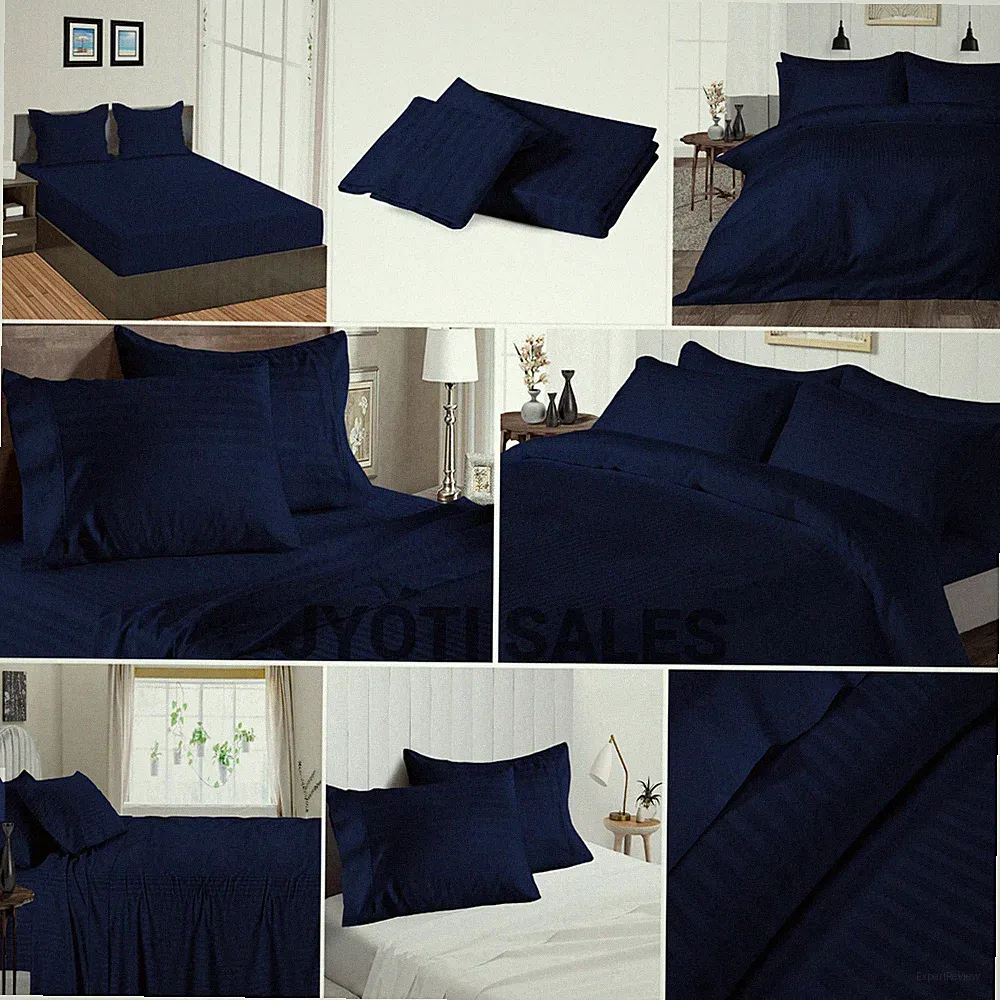 100% Cotton 800 Thread Count Navy Blue Stripes Select Sheets OR Duvet Covers
