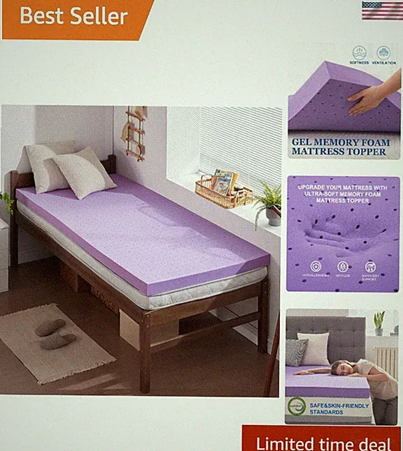 2 Inch Gel Memory Foam Mattress Topper – Pressure Relief, Twin Size Comfort