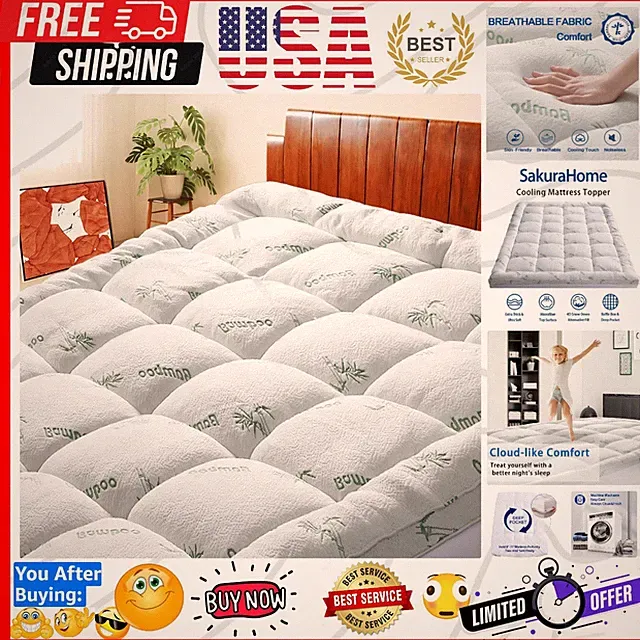 Cooling Bamboo Mattress Topper - Twin Size, 1000 GSM Luxury & Breathable Comfort