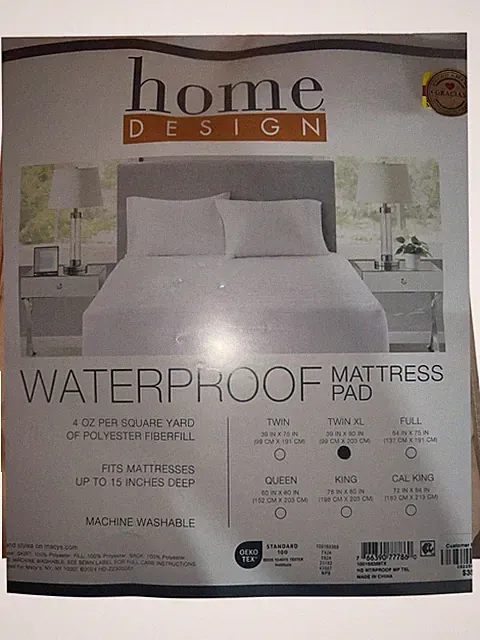 Home Design Waterproof Mattress Pad Twin XL Size