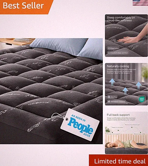 Luxurious Cooling King Mattress Topper - Ultra Soft 600GSM Bamboo Pillow Top