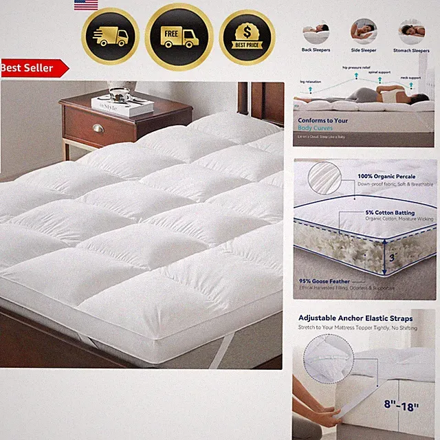 Mattress Topper Queen Feather Bed Cover Breathable Supportive Soft