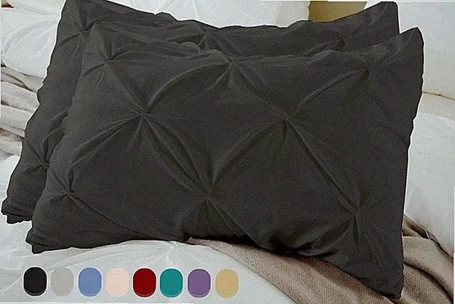 Pinch Pleat Set of 2pc Gray Pillow Shams All Sizes 800 TC 100% Cotton FREE SHIP
