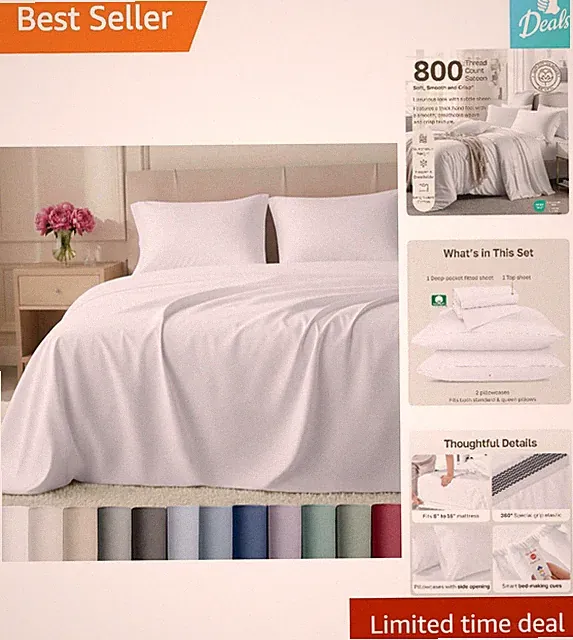 Ultimate Comfort: 800 Thread Count Queen Bedding Set - Deep Pocket Cotton Sheets